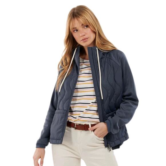 BARBOUR Navy Blue Strathmore Sweatshirt Full Zip Hooded Quilted Women's US 8 - Picture 1 of 8